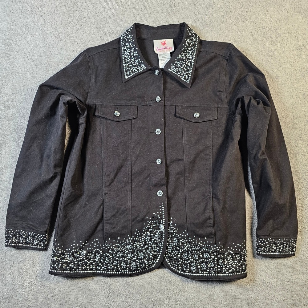 Quacker Factory Black Rhinestone Embellished Button Front‎ Jacket Womens Small
